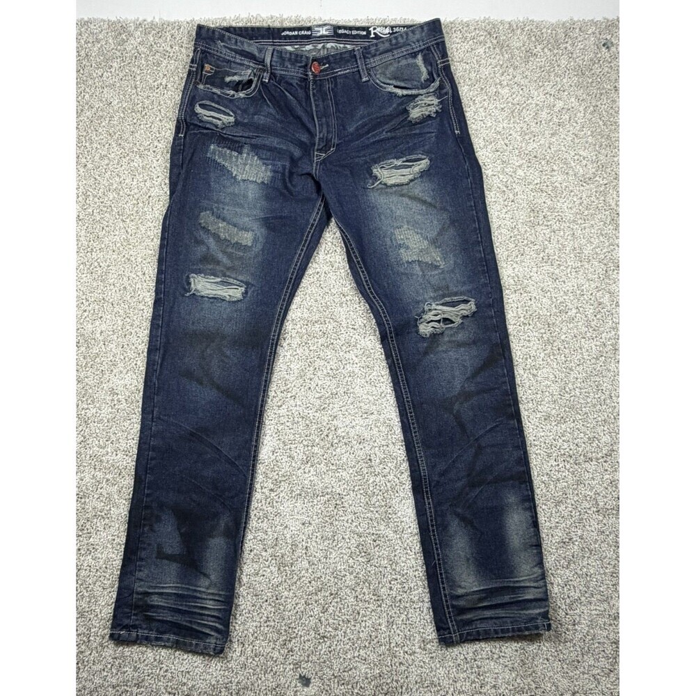 Jordan Craig Legacy Edition Ripper Jeans Mens 36x34 Distressed Dark Wash Denim